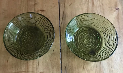 Vtg Anchor Hocking Glassware Avocado Green Soreno 6" Cereal Bowls (2)