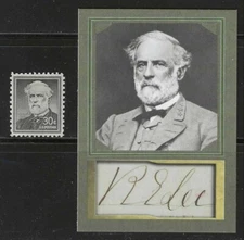 ROBERT E LEE - CONFEDERATE GENERAL - TRADING CARD + 1957 U.S. POSTAGE STAMP