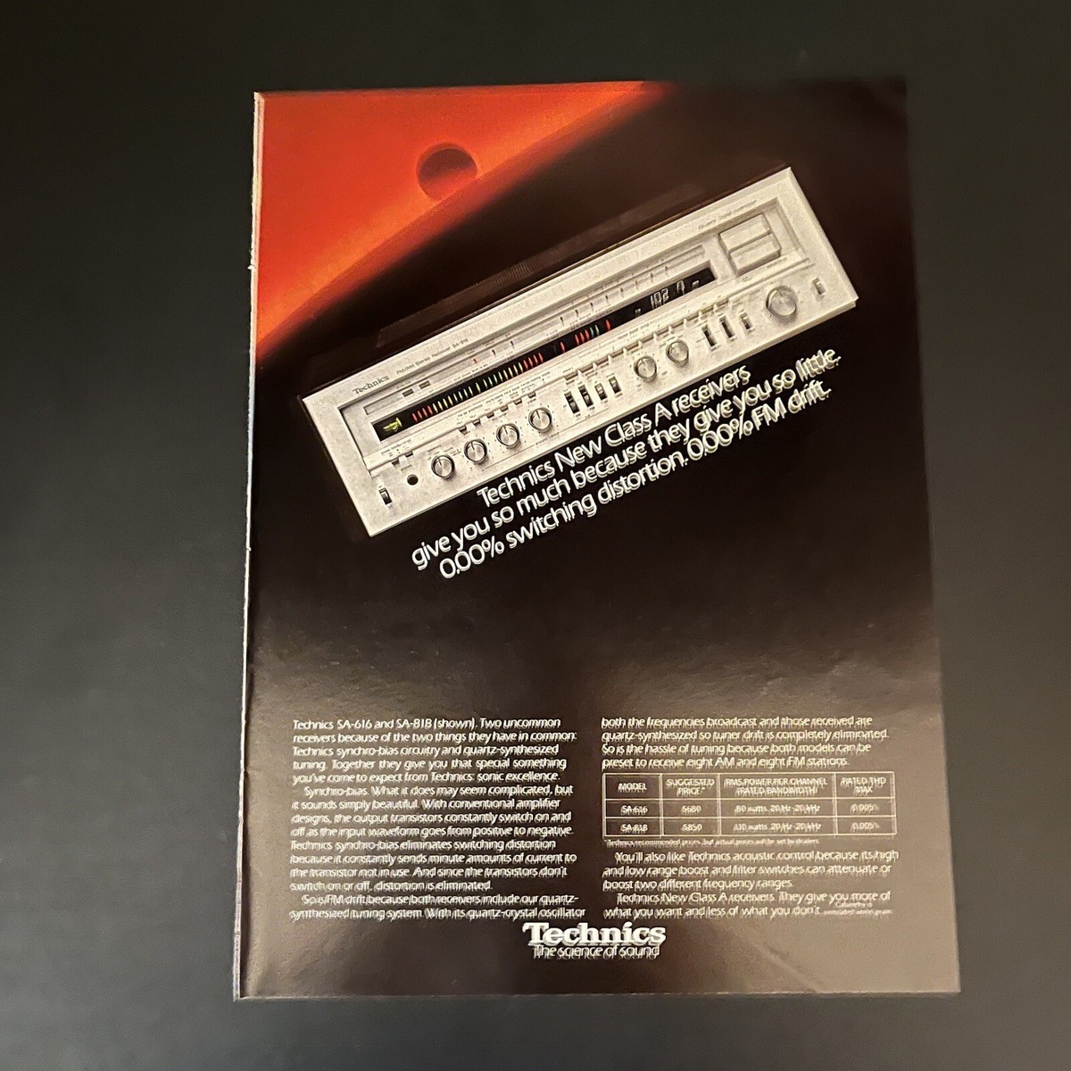 1980 Technics SA-616 SA-818 Print Ad New Class A Receivers Science