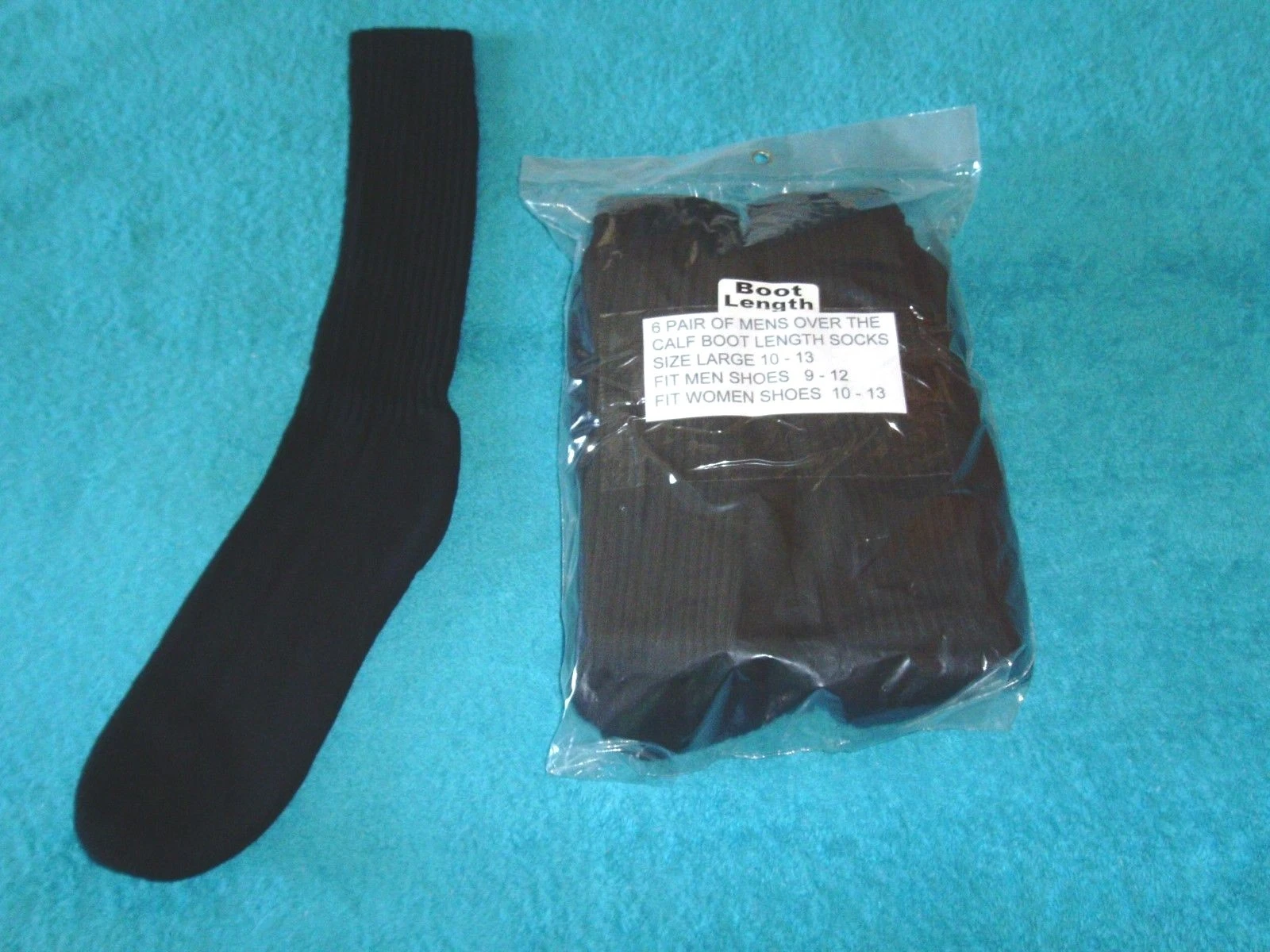 Mens Over The Calf Boot Socks - 6 PR Size Large Fit Shoes Men 9-12 Women 10-13