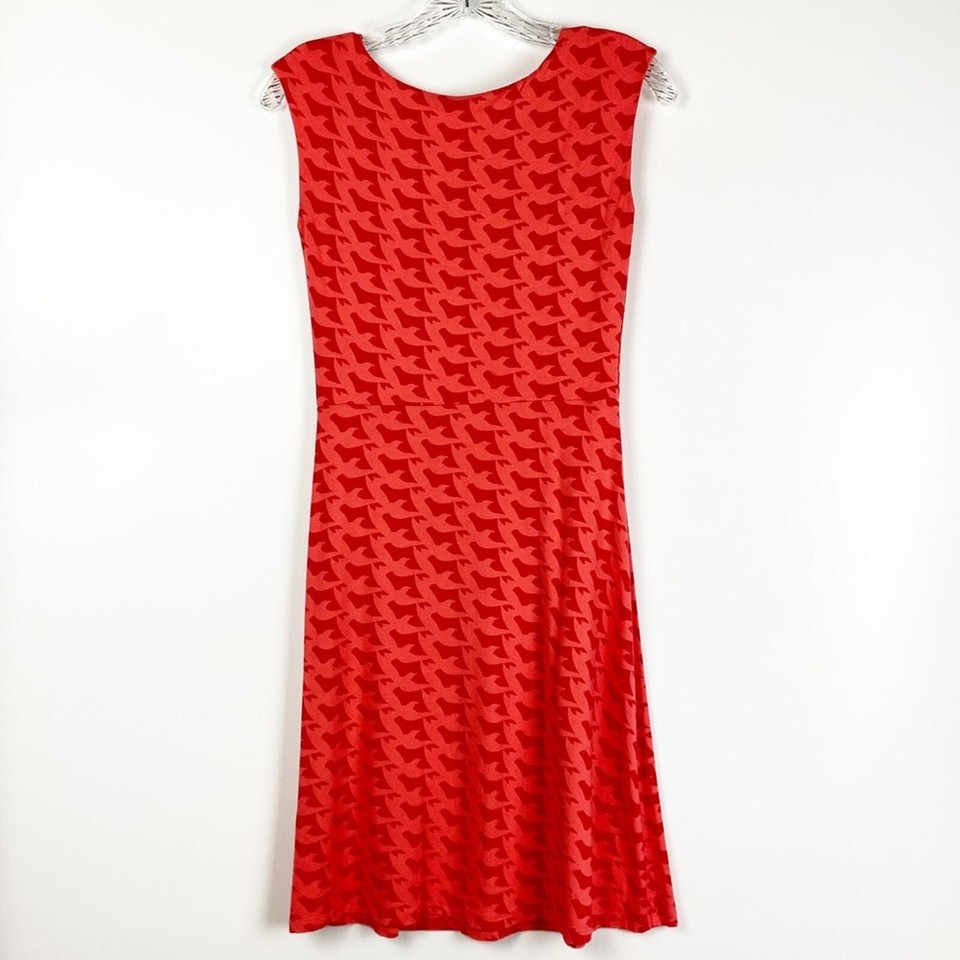 Boden Ledbury Coral Orange Red Dove Print Bird Jersey Dress size 4R eBay
