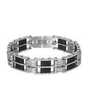 Stylish Men's Bracelet Two Tone made in Black Rubber & Stainless Steel 8.5in