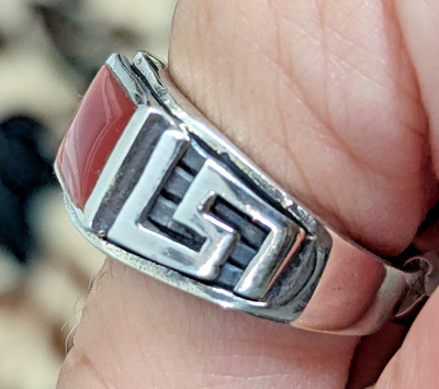 Größe 12 Sterlingsilber rot karneellisch griechisches Labyrinthring
