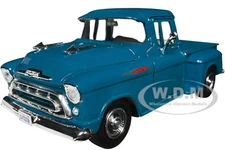 1957 CHEVROLET 3100 STEPSIDE PICKUP TEAL 1/24 DIECAST MODEL BY MOTORMAX 79381