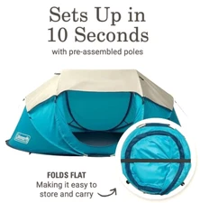Coleman 2 Person Instant Pop Up Camping Tent Green Lightweight Waterproof Blue