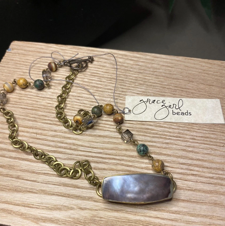 HANDMADE Chain Artisan Abalone Natural Gemstone Choker/Bracelet Wrap GORGEOUS - Image 2 of 4