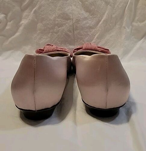 Vintage Salvatore Ferragamo rosa Seide flache Schuhe Gr. 9B Stoff Schleife Leder gefüttert - Bild 4 von 13
