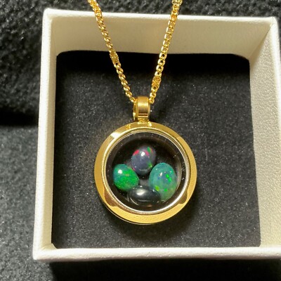 Opal Anhänger Halskette Natur Feueropal Halskette Schwebender Opal Medaillon Halskette