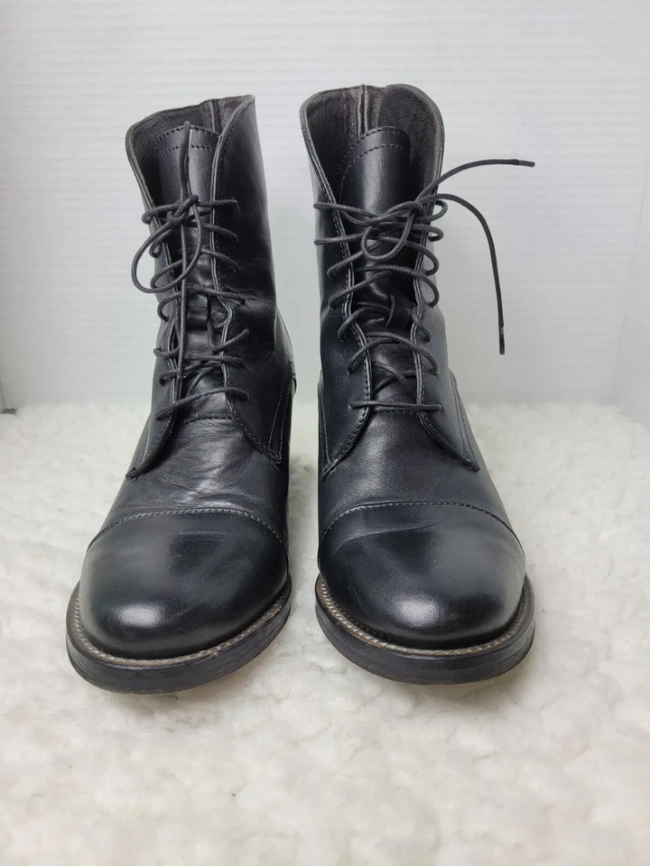 Latitude Femme Ankle Boots Womens Size 6.5 Black Leather Lace Up Booties Shoes - Image 2 of 4