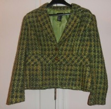 Gorgeous Rqt Green Plaid Womens Jacket Size 12 Button Wool Type