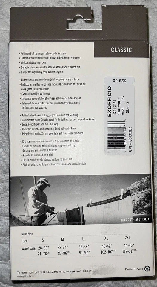 Boxer ExOfficio Give-N-Go para hombre blanco pequeño nuevo en caja Foto 2 de 4
