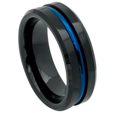 Tungsten Ring Band High Polished Beveled Edge Black For Men & Women