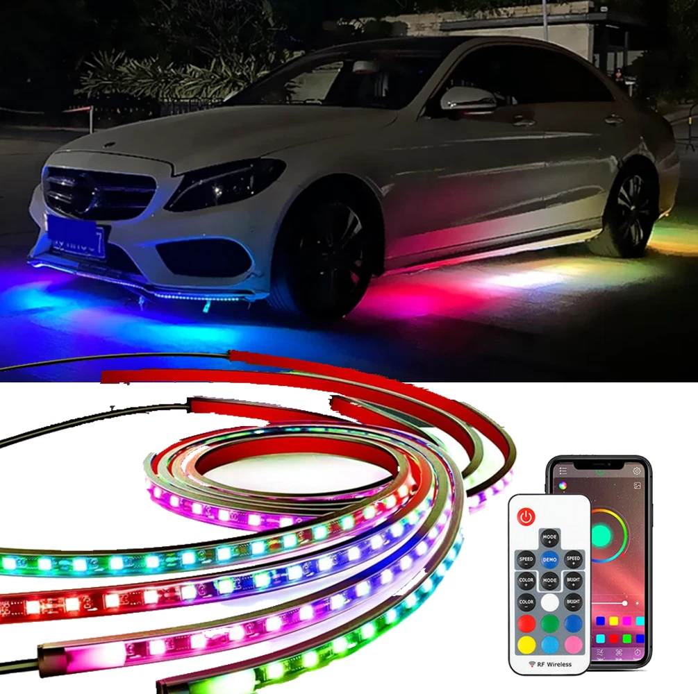 6X Multicolor RGB Underglow LED Kit Car Neon Strip Lights APP For Mercedes-Benz