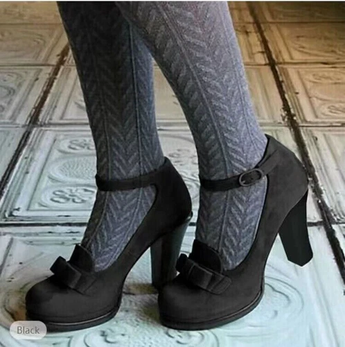 Round Toe Mary Jane Women's Fashion Block Heel Ankle Strap Shoes Lolita Bow Pump - Picture 4 of 22