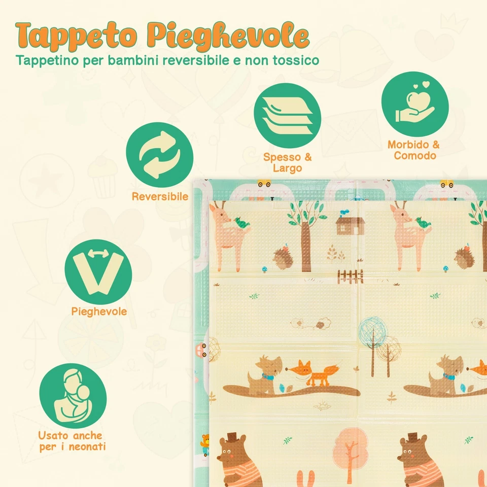 Tappeto da Gioco per Bambini e Neonati Pieghevole, reversibile, 180*150*1cm - Immagine 3 di 4