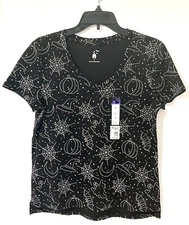 Halloween All Over Print S/S V-Neck T-Shirt Top Womens S, M, L, XL, 2X, 3X New