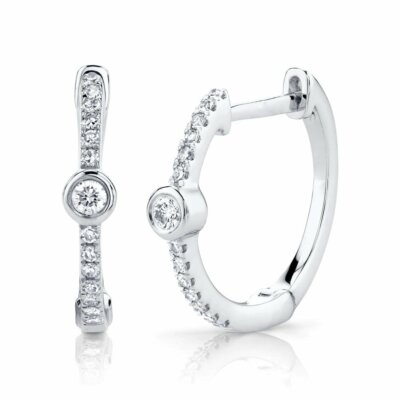 14K Weißgold Diamant Einfassung Creolen Huggies 0,13 ct Rundschliff Natur