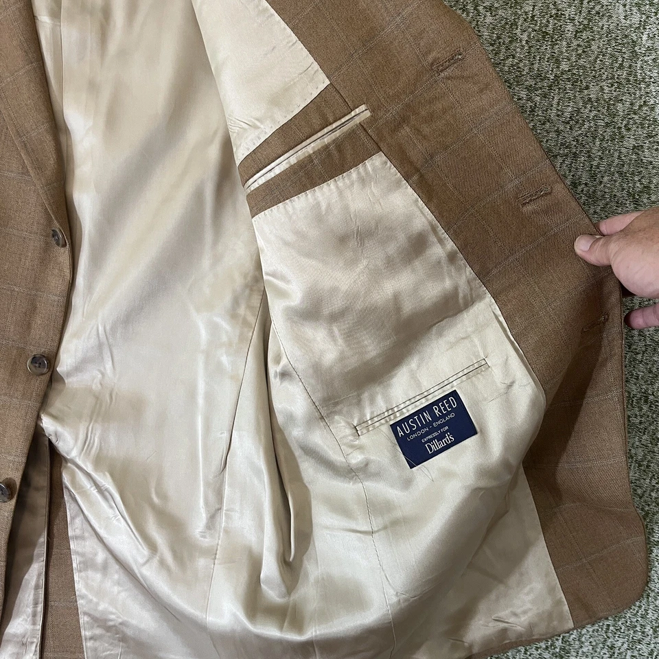 Austin Reed Sport Coat Mens 44L Wool Windowpane 3 Button Classic Union Made USA - Image 4 of 4
