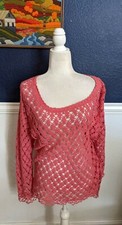 VTG Tiara International Knit Crochet Pink Sweater Cotton Blend Sz Large L