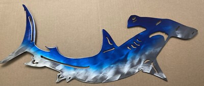 #ad Hammer Head Shark Metal Wall Art Décor 36 quot; wide x 21 1 4quot; tall Blue Tinged $96.99