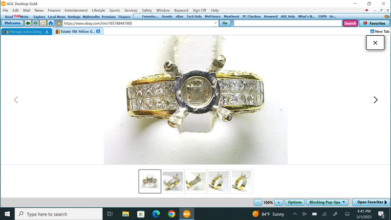 Estate 18k Yellow Gold & 2.15ct VS-G Princess & Round Diamond Semi Mounting Ring