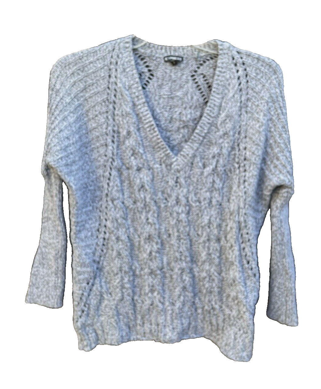Express Gray Cable Knit Sweater Pullover Long Sle… - image 1