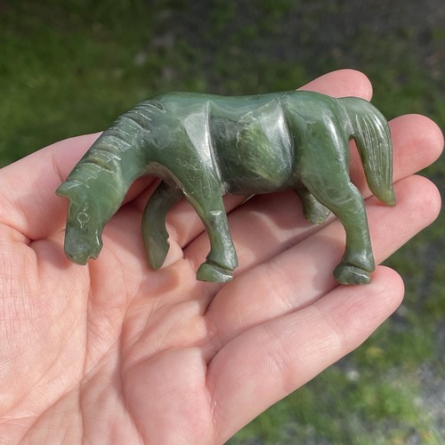 Vintage Dark Green Jade Standing Horse Figurine Figure Sculpture Grazing Chinese - Picture 14 of 19