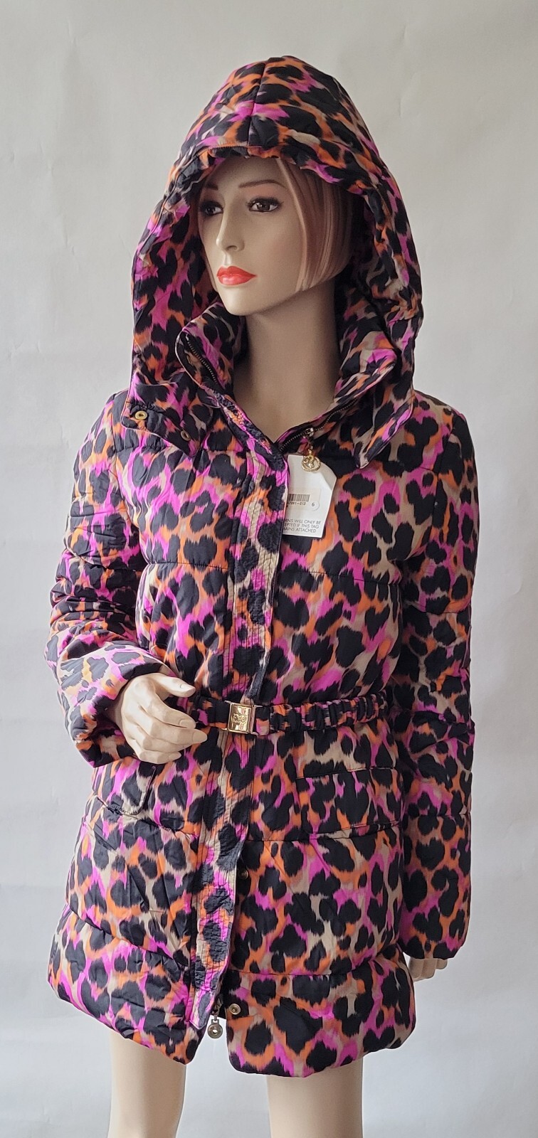 NEW Class By Roberto Cavalli Pink Orange Leopard Winter Puff Jacket NWT 10 image 3