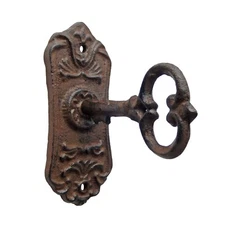 Cast Iron Skeleton Key in Lock Wall or Door Hook Towel Coat Hanger Rustic Brown