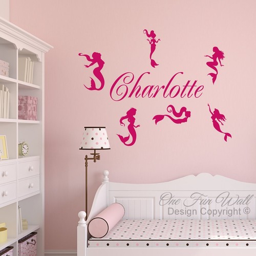 Mermaids Wall Decal Personalized Name & 6 Kids Room Vinyl Wall Sticker
