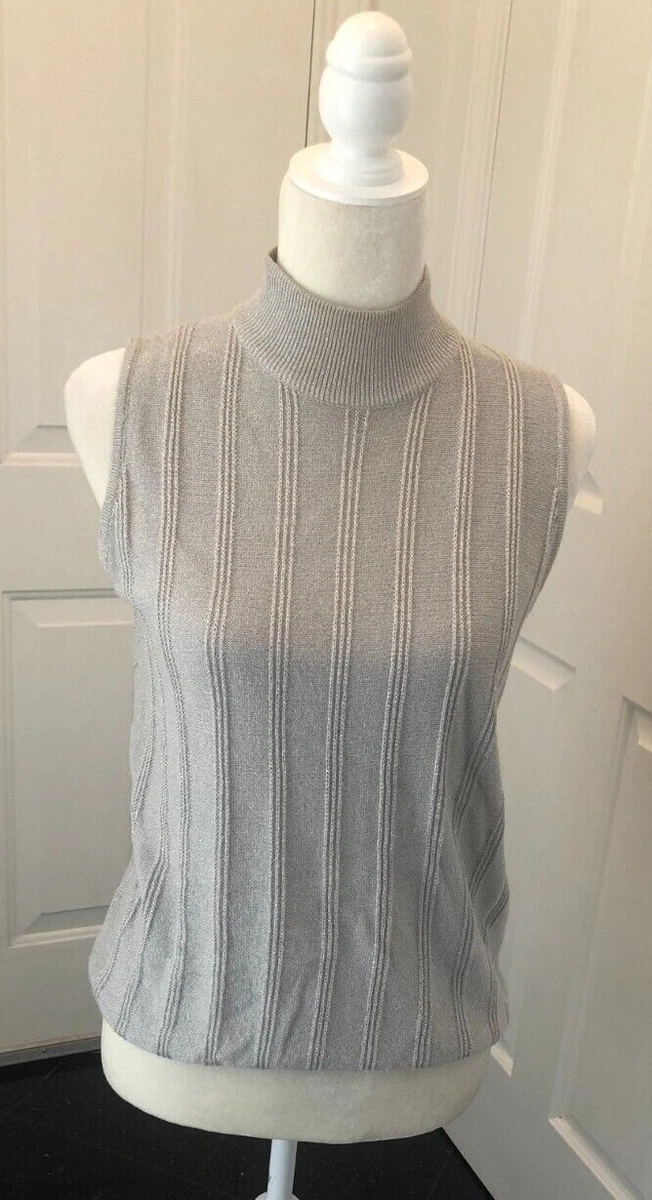 Amanda Smith Womens Mock Turtleneck Sleeveless Top Sz M Silver