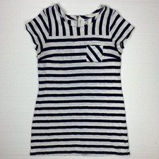 old navy womens large short sleeve dress navy blue white striped