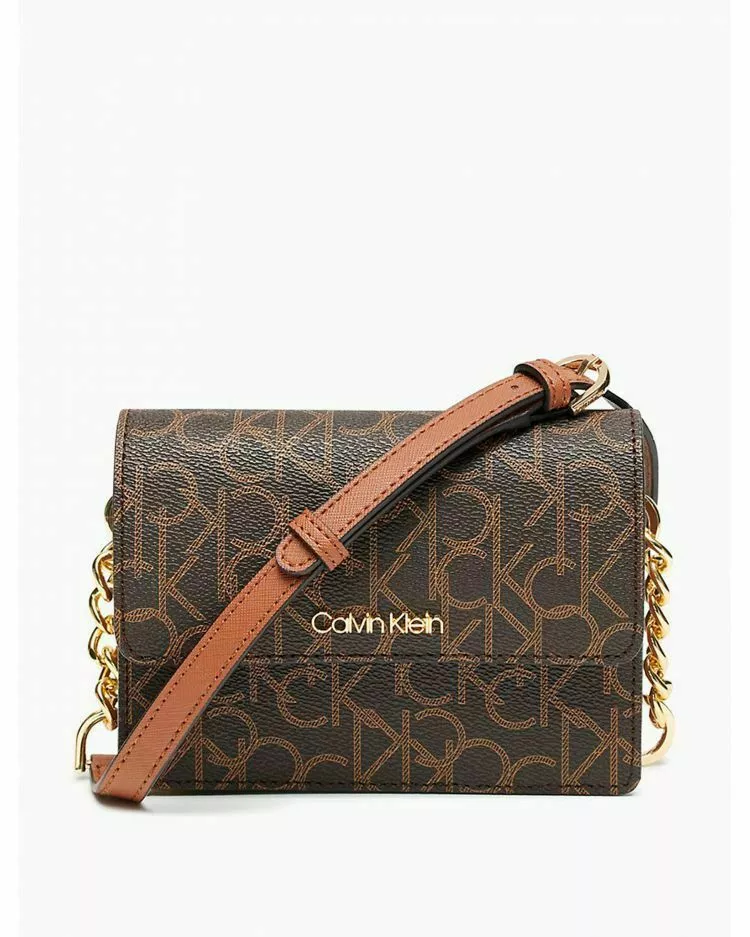 Calvin Klein Hudson Monogram Logo Crossbody Bag in Brown