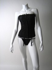 New RED SEDUCTION size S or M black boned corset 3-piece set 731001
