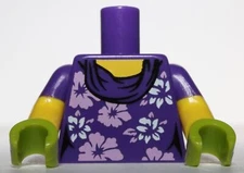 Lego Dark Purple Torso Female with White and Lavender Flowers Pattern