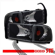 Clear Lens Black Headlights + Corner 4pc 94-01 Dodge Ram Truck 1500 2500 3500
