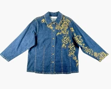 NWT Susan Bristol Denim Jacket Womens Plus 2W Blue Embroidered Floral MSRP $152
