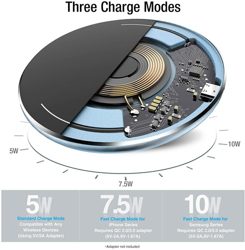 TOZO W1 Wireless Charger Aluminum Fast Charging Pad with USB-C Cable Universal - Picture 64 of 73