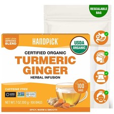 HANDPICK, Organic Turmeric Ginger Tea 100 Bags Herbal Tea, Strong...