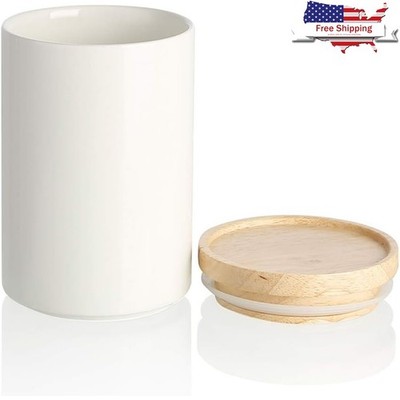 Ceramic Food Storage Canisters W/ Wooden Lid Airtight Seal Kitchen Organization