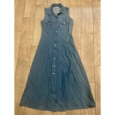 The Villager ETC Blue Denim Sleeveless Button Down Maxi Dress Medium Vintage