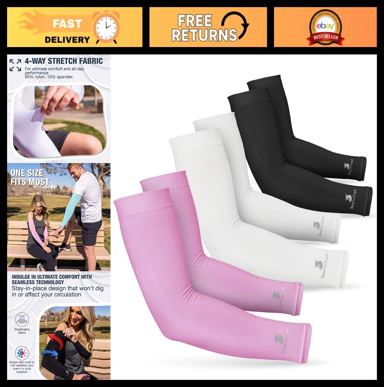 SportsTrail Cooling Arm Sleeves for Men & Women – Breathable, UV Sun