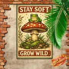 Mushroom Frog Wall Decor Vintage Tin Sign 8x12 Fantasy Nature Art