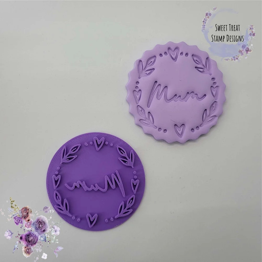 Mum With Floral Border Cupcake & Cookie Embossing Stamp