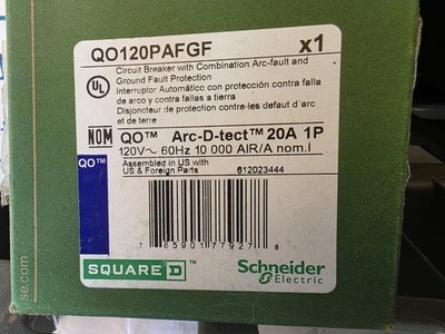 New Square D QO120PAFGF 20 Amp Single Pole Dual Function AF/GFCI Circuit Breaker