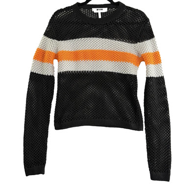 MSGM Milano Women Open Knit Sweater Pullover Long Sleeve Black Sz M Layer 4-13