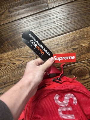 Supreme Red Cordura Hiking Backpack Adjustable Straps Mesh Pockets Logo Accent