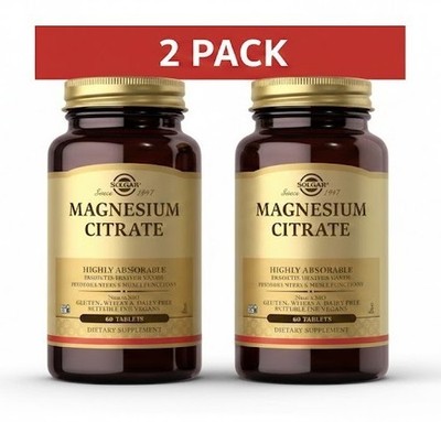 Solgar Magnesium Citrate Mineral Tablets - 60 Count - Pack of 2 - EXP 11/2027