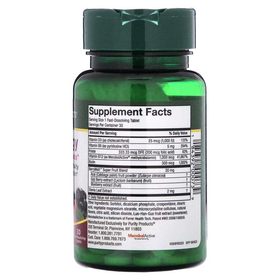 B12 Energy, Berry Lemonade Derrete, 30 Comprimidos de Dissolução Rápida - Imagem 2 de 2