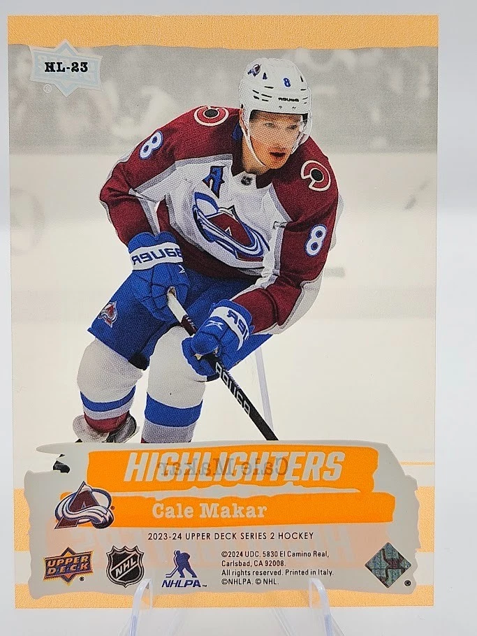 Cale Makar 2023-24 Upper Deck Series 2 Highlighters Orange Card #HL-23  (1:288) - Image 2 of 2